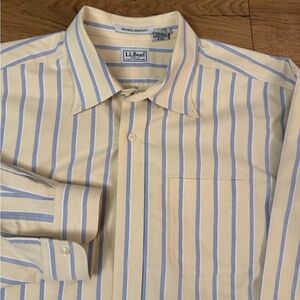 L.L. Bean Men’s Dress Shirt 18-35 Yellow Blue Stripe Wrinkle Resistant Cotton